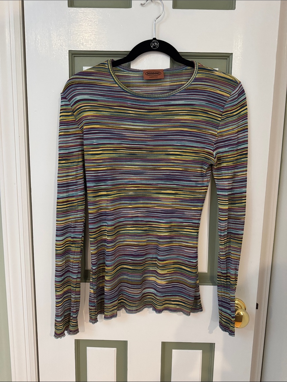 Missoni Multicolor Striped Long-Sleeve Knit Crewneck Top